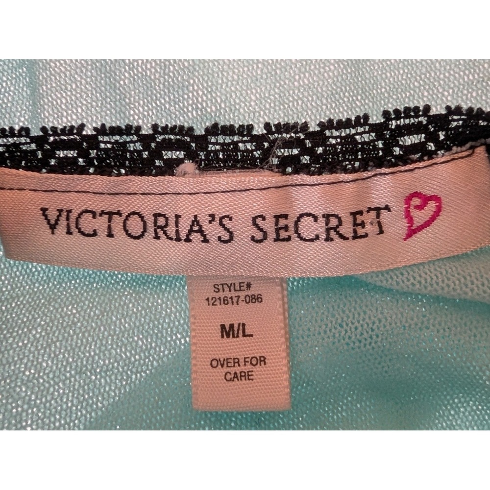 VTG 90s Victorias Secret Babydoll Dress M/L Blue Mesh Lace Trim Coquette Indie - Picture 8 of 13